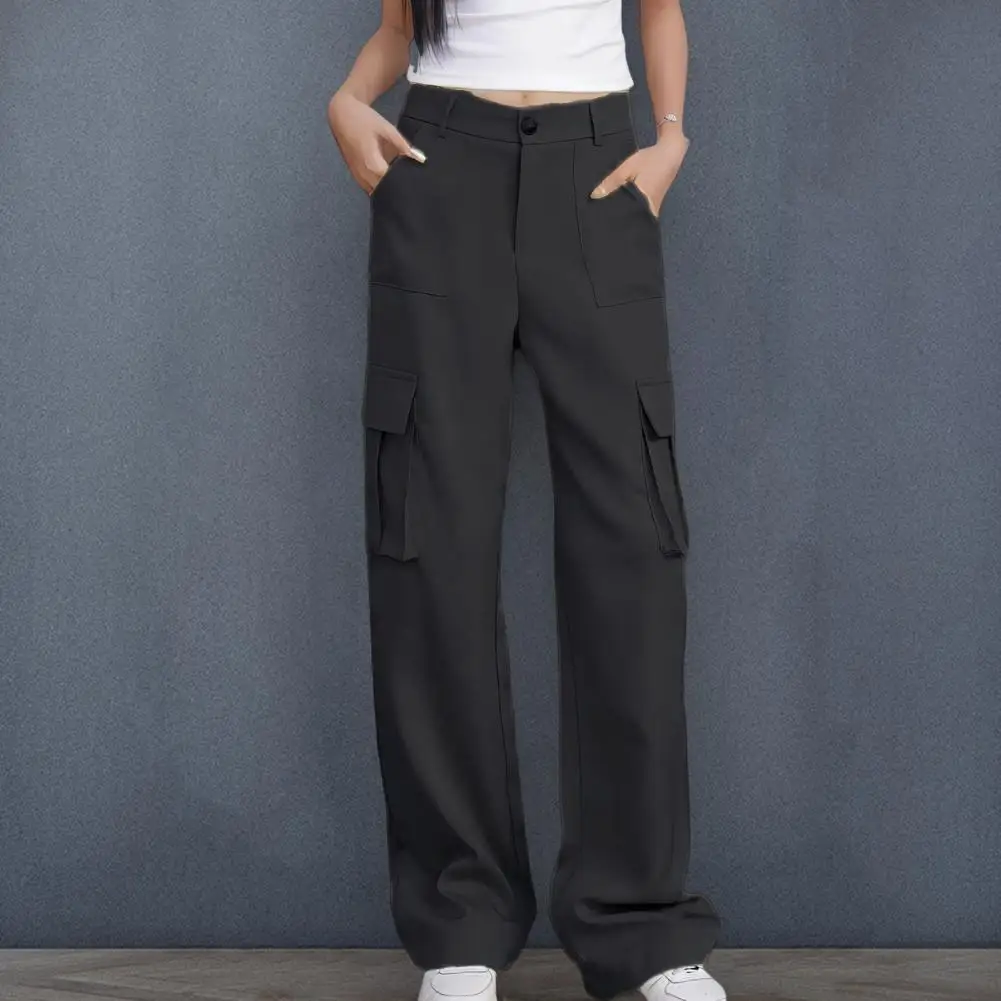 Pantalones Cargo para mujer, pantalones Cargo elegantes de cintura alta con botón y cremallera, pantalones holgados de Color sólido para una larga duración