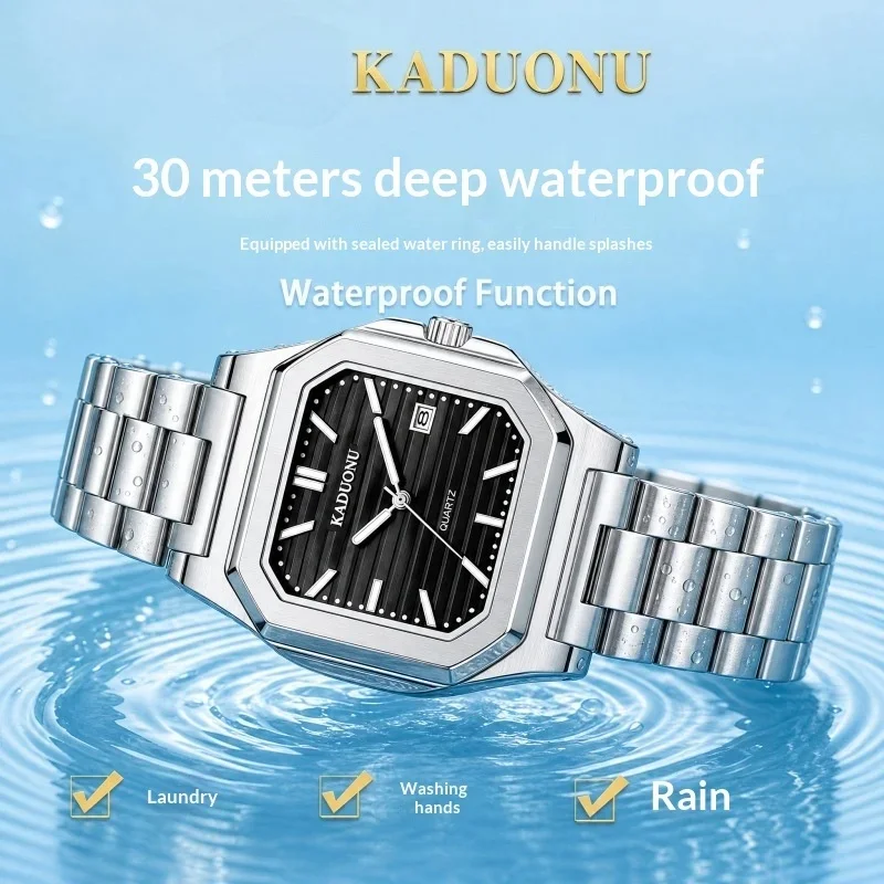 2026 New Men's Trendy Wristwatch Water-Resistant Luminous Dual Calendar Steel Band Business Casual Quartz Movement