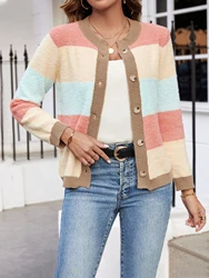 Color matching cardigan temperament color loose knit sweater women's long sleeve loose knit jacket