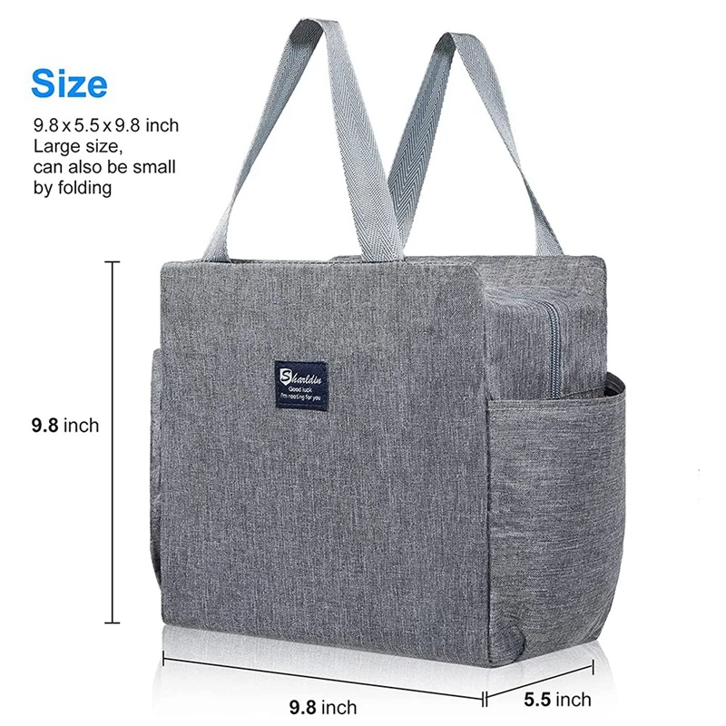 Insulated Lunch Bag With Dual Side Pockets Thermal Lunch Tote Bag Women Men Adults Large Capacity For Work School Office