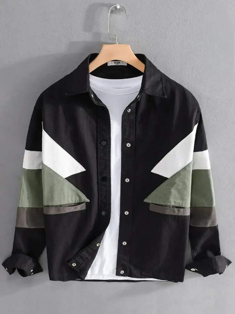 

Trendy Casual Men's Jaet Autumn Spring Seasonal Color Blo Workwear Top Vintage Loose Fit Long Sve Buttoned Collar