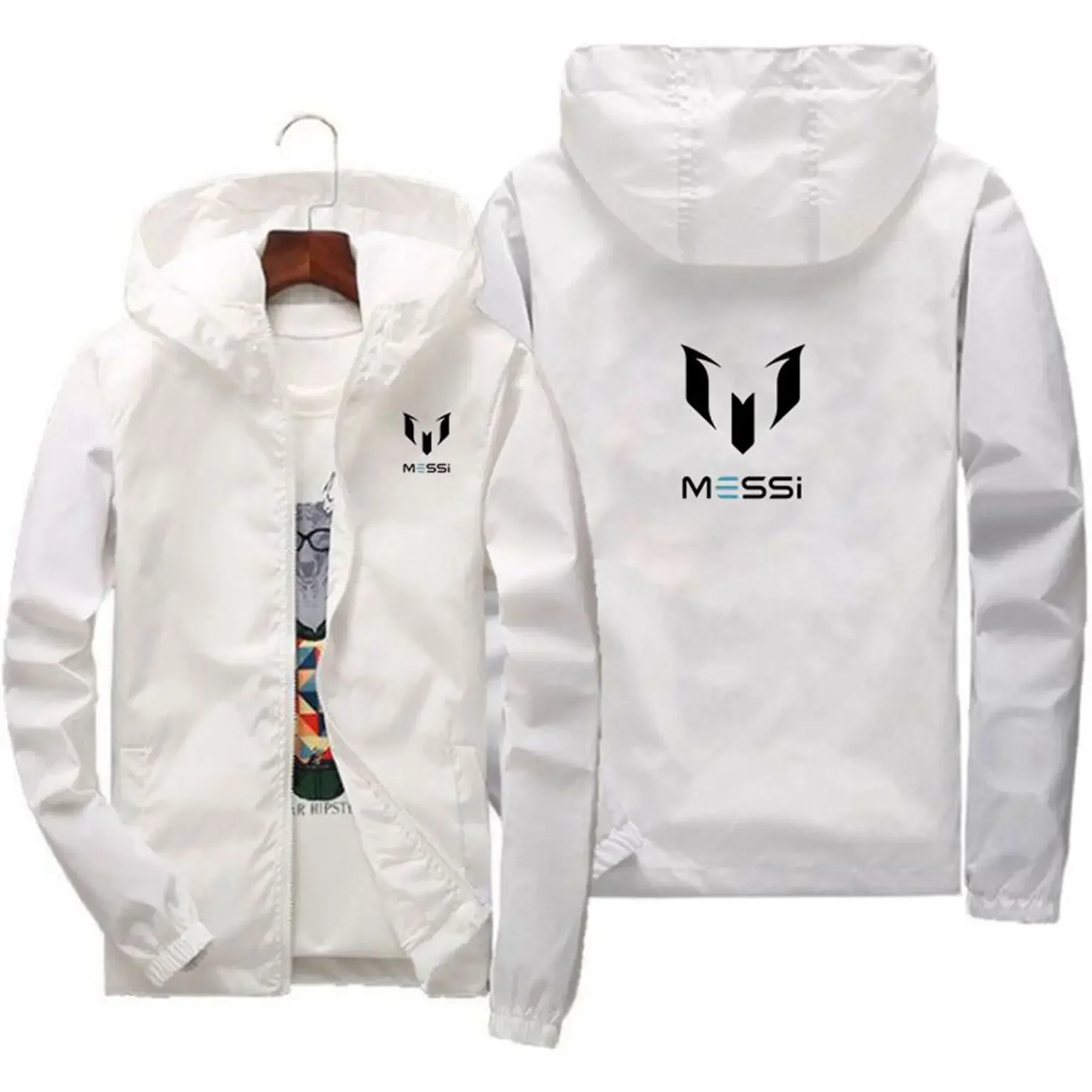 2024 New Spring Autumn Men's Messi sign print Outdoor Camping Men's Zipper Hoodie waterproof Men's Sports Sunscreen Large Jacket