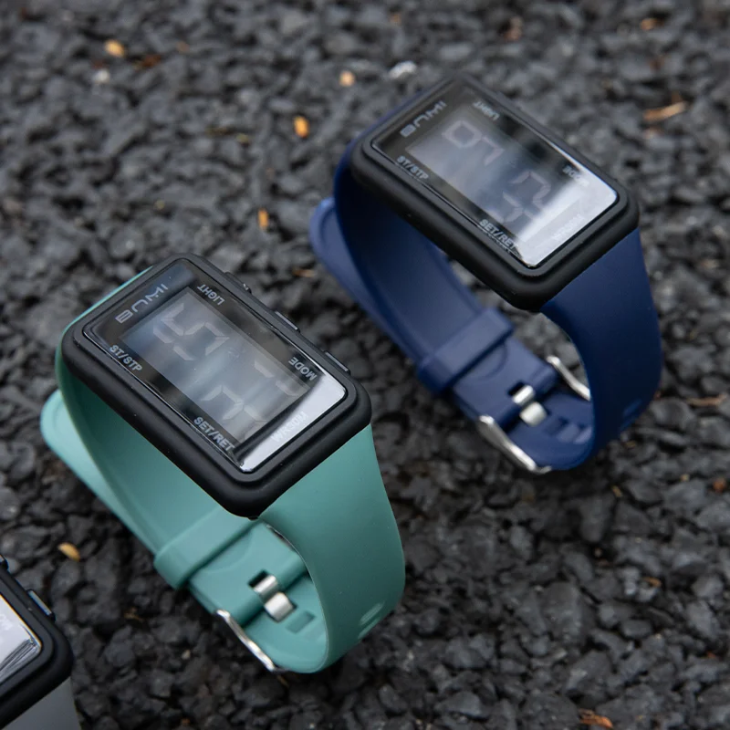 Multifunction Electronic Watches For Man Silicone Strap Outdoor Sports Rectangular Dial Digital Display Wristwatch Male Clock