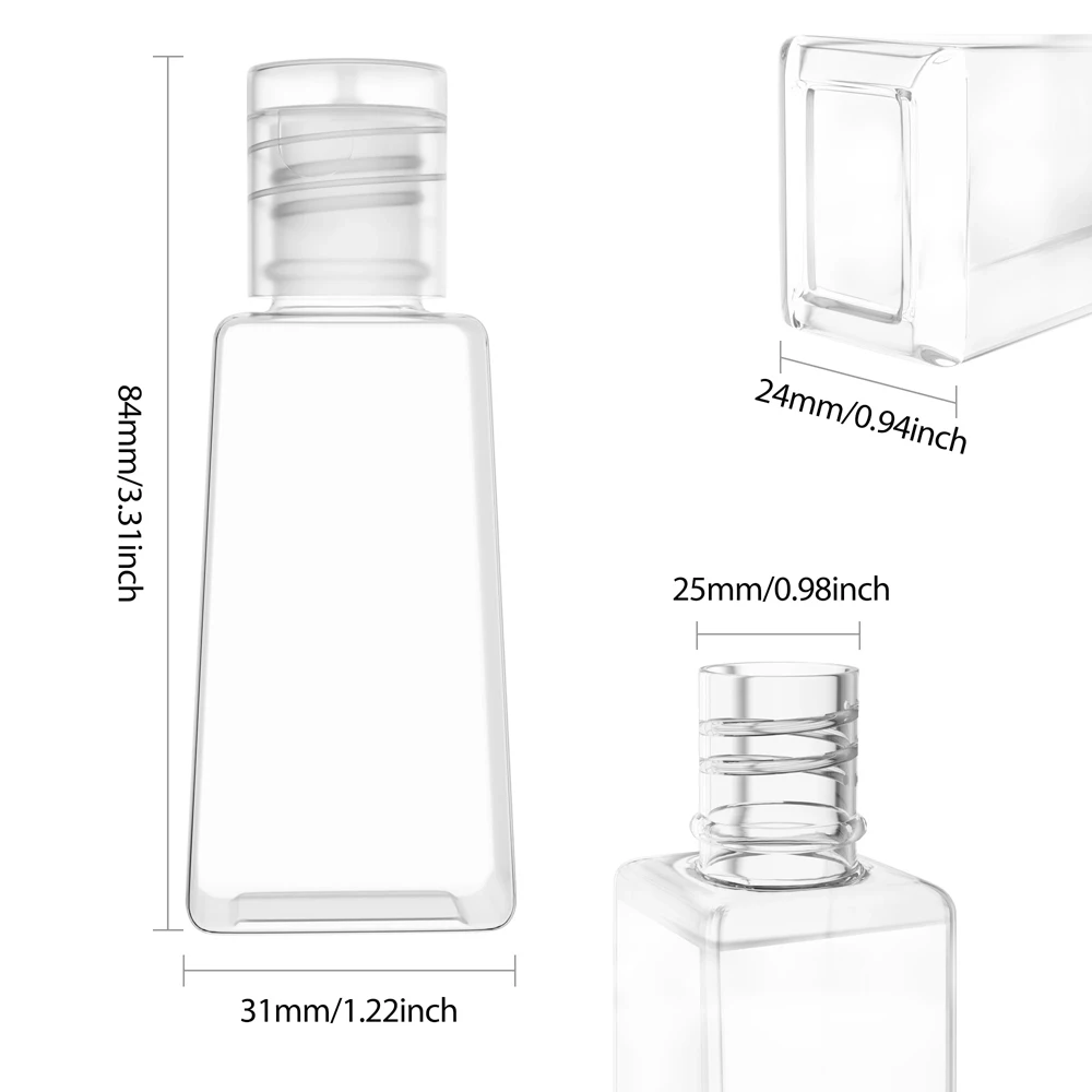 Botella con pulverizador para cosméticos, bote de Gel con tapa abatible, rellenable Trapezoidal vacía, botellas de desinfectante de manos, 10 piezas, 30ml