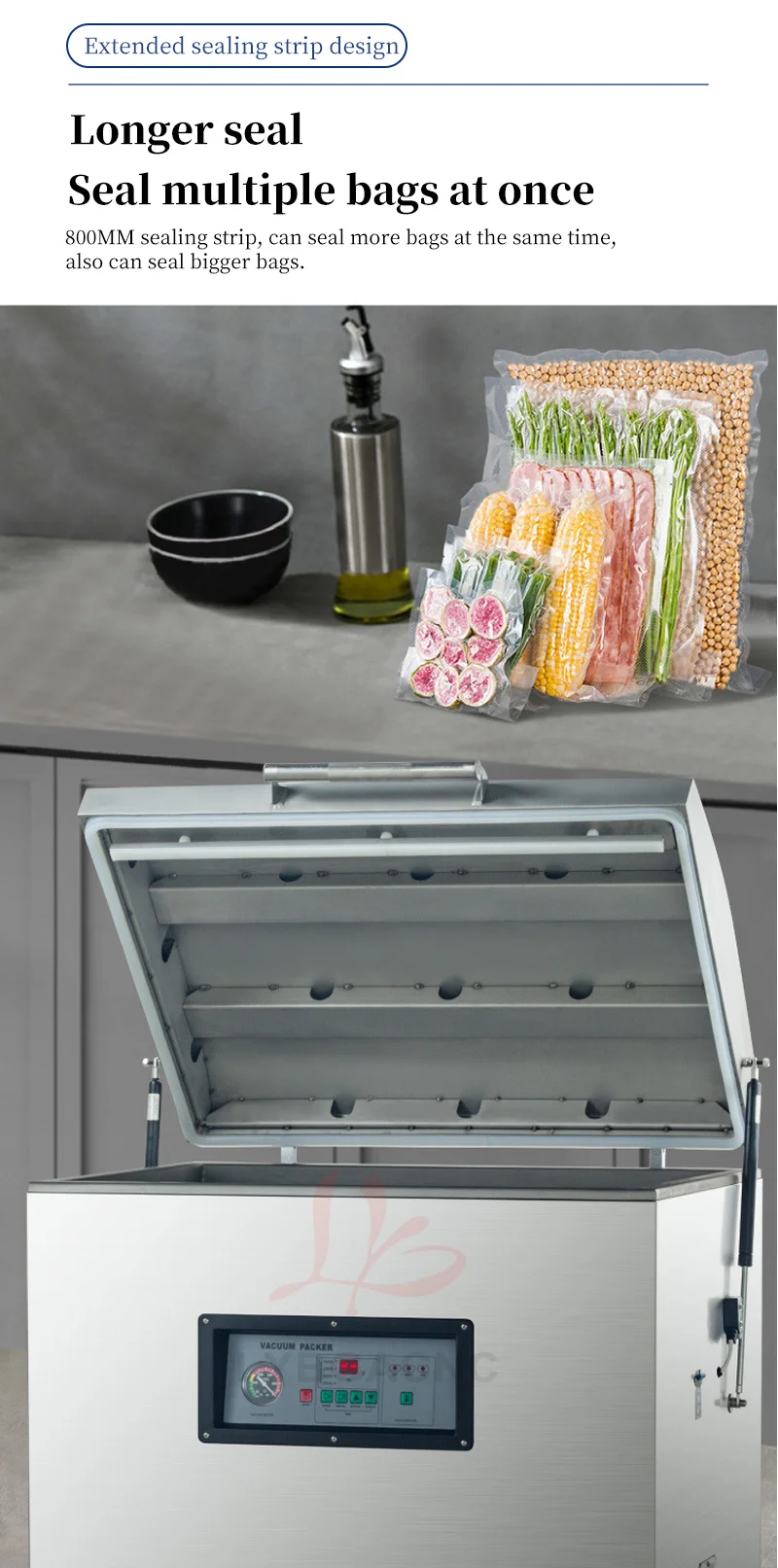 Máquina de sellado de envasado al vacío de LY-800, selladores de alimentos, cámara de vacío de 800x10mm, equipo de embalaje de 436x420x75mm