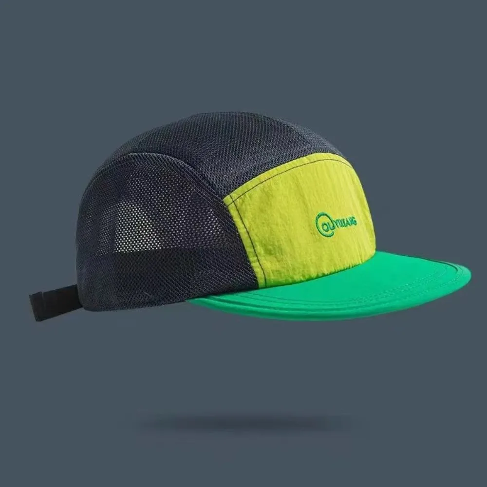 Embroidered Letters Baseball Cap Patchwork Design Breathable Mesh Peaked Cap Flat Brim Quick-Drying Sport Hat Outdoor Sports