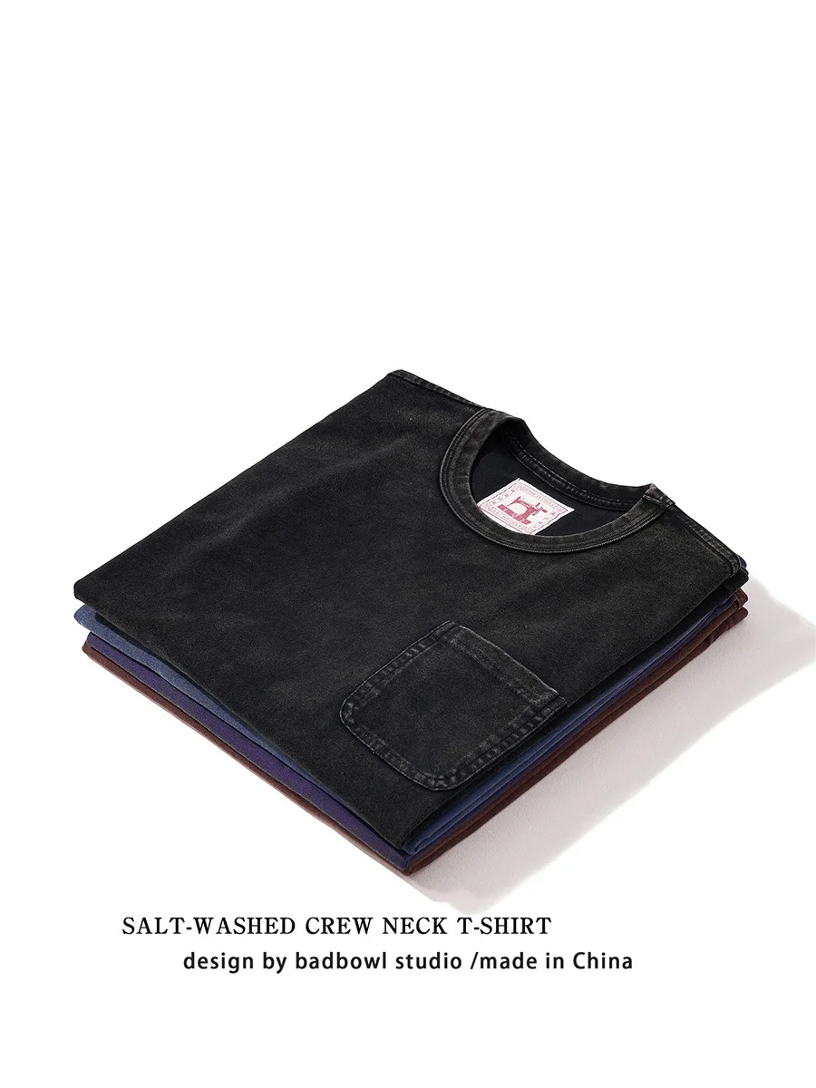 Distressed Heavyweight Cotton American Retro T-Shirt, High-Quality Texture, Solid Color