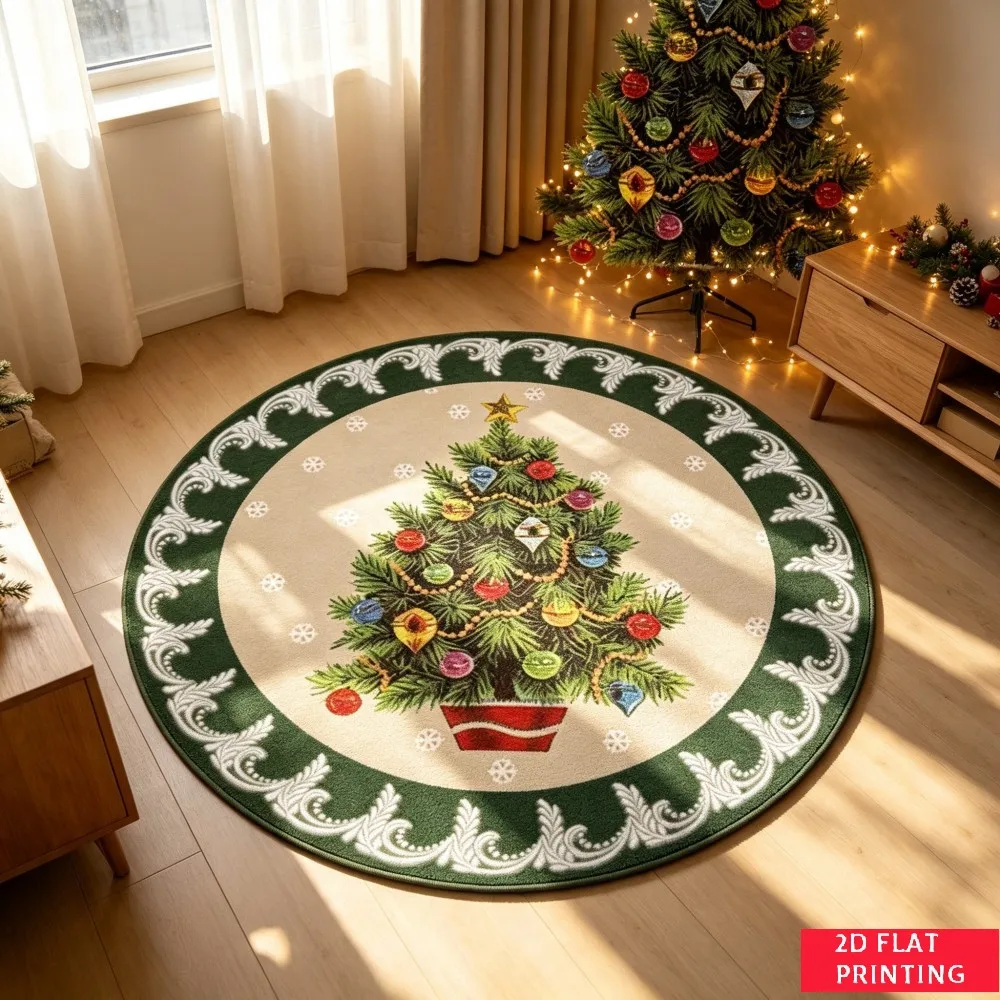 Festive Cardinal Bird Wreath Design Round Carpet For Holiday Entryway Or Dining Area Featuring Plaid Border And Berry Accents