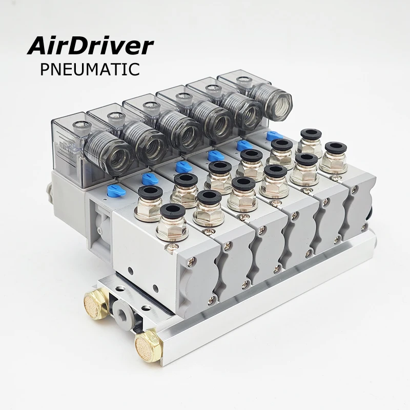 4V210-08 3V210-08 4V310-10 Solenoid Valve Manifold Assembly - 5 Port 2 Position, Customized 2-20 Stations Valve Bank