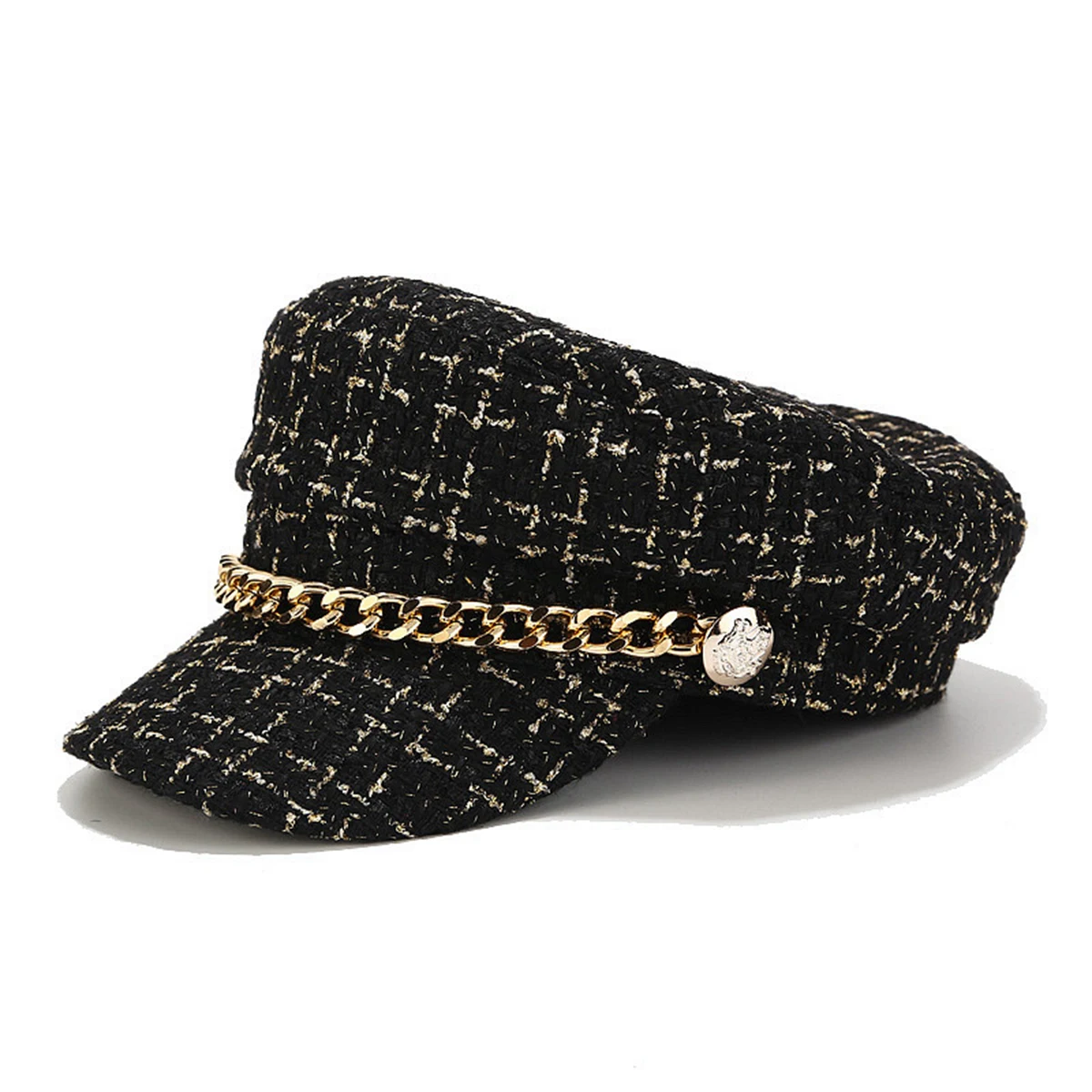 Unisex Plaid Chain Military Hats Fashion Flat Top Baseball Caps For Women Outdoor Sports Cadet Sunscreen Hat