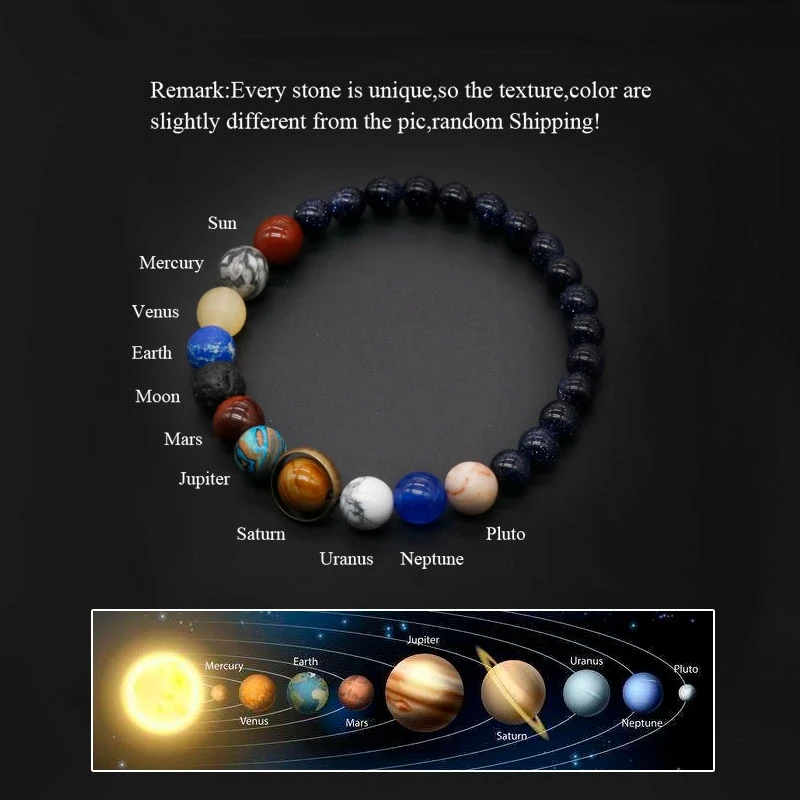 2022 Universe Solar System Bracelet Women Natural Volcanic Stone Eight Planets Bangles Men Handmade Galaxy Star Beads