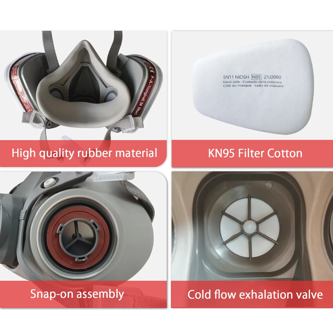7-in-1 6200 Half Face Respirator Kit, Reusable Rubber Half Face Mask with 6001 Cartridges, 5N11 Filters & 501 Retainers, Protection Against Organic Vapors & Dust, Not NIOSH Approved