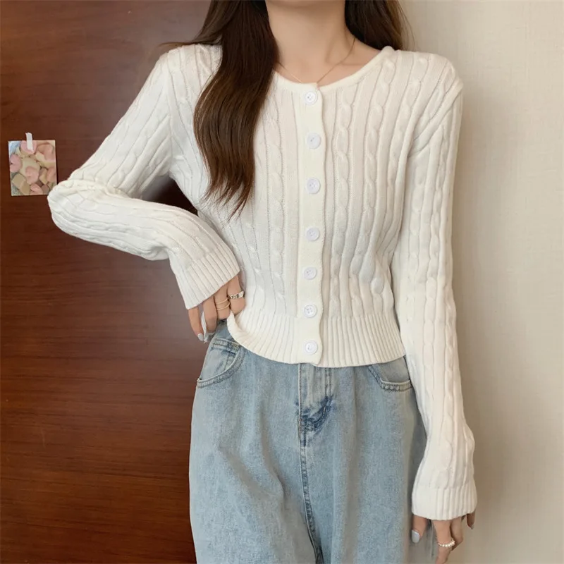 Retro style Fried Dough Twists Button O-Neck Women\'s cardigan knitting shirt sweater Long sleeved tops jacket coat Youth Elegant