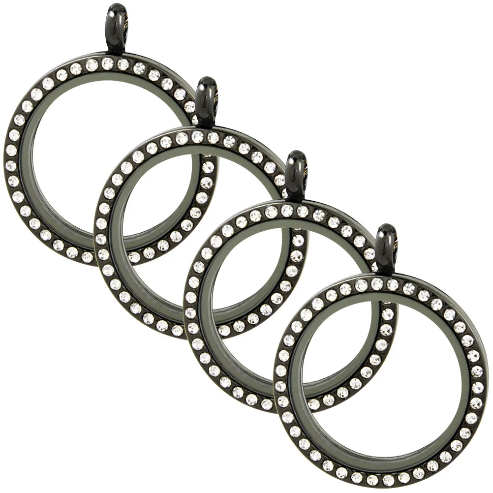 4Pcs Alloy Photo Pendant Charms Round Rhinestone Bezel Trays DIY Jewelry Making Photo Lockets Necklace Decoration