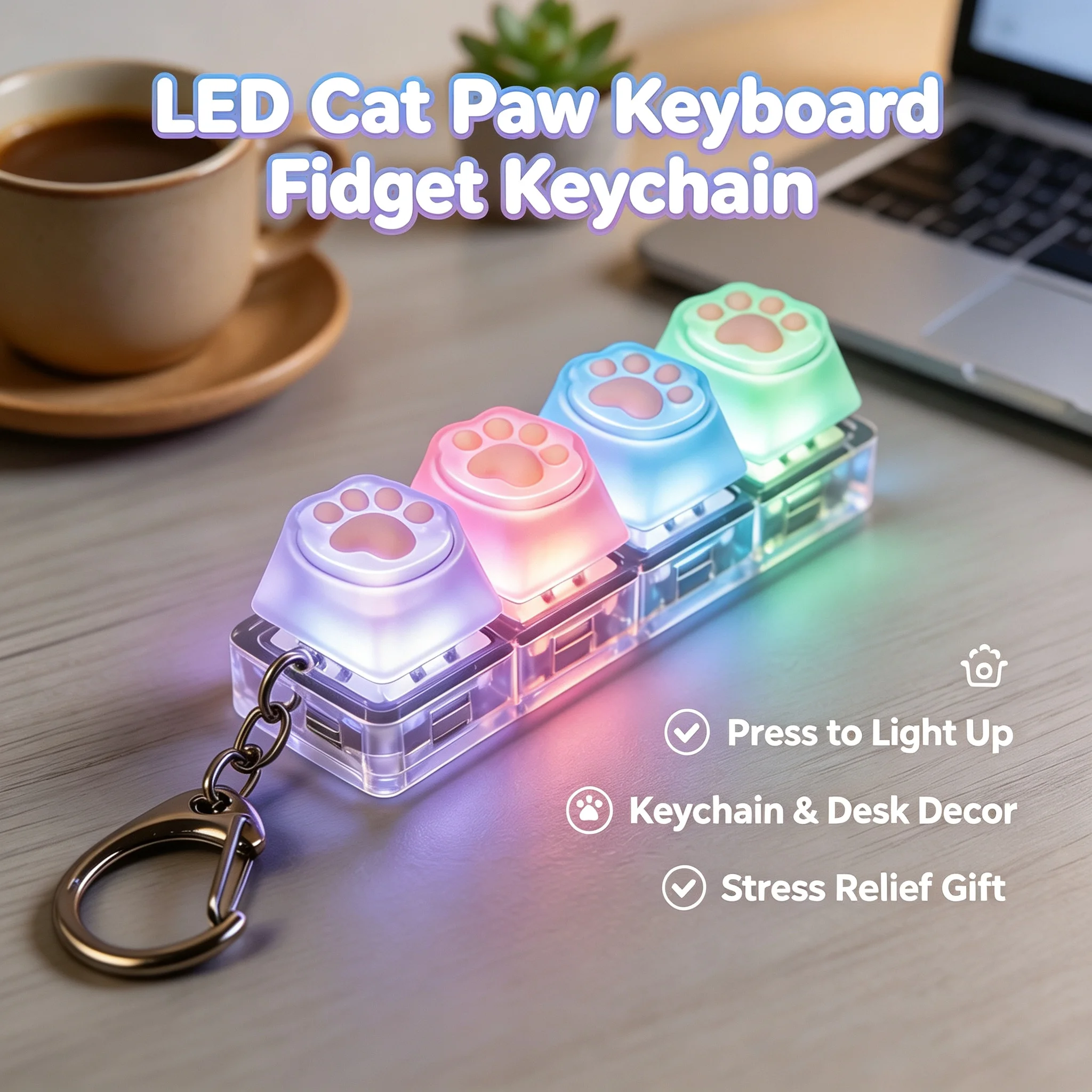 2026 LED Keyboard Keychain Fidget Toy Multi-style Clickable Buttons Stress Relief Portable Office Decor Gift for Kids Adults