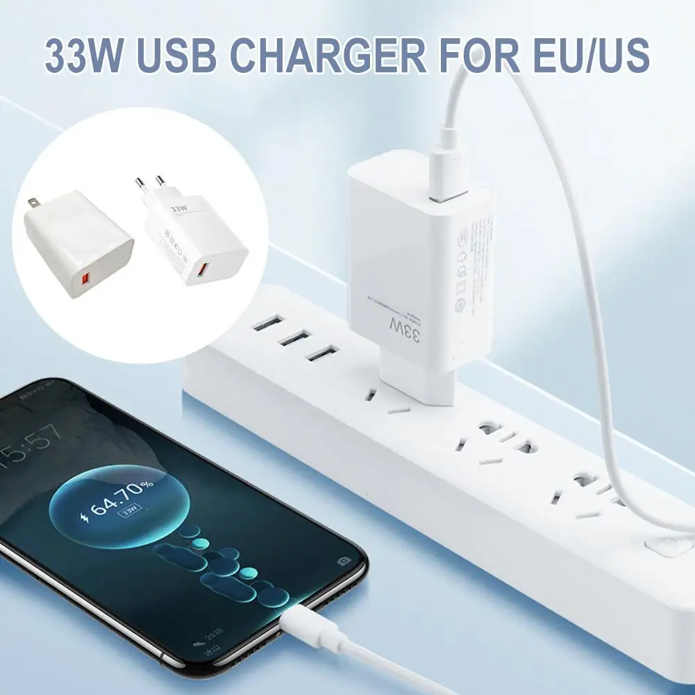 Lightweight Portable 33W European American USB Charger with Multiple Protection Features Ideal for Fast Safe Charging on the Go