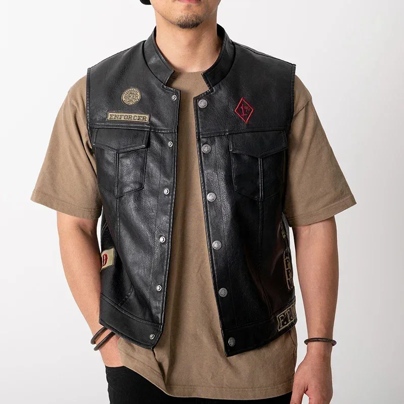 qq 123ゲーム Daysgone ジャケット Days Gone ディーコン聖ヨハネフェイクレザーブラックベストコスプレ衣装 PU 刺繍チョッキ用