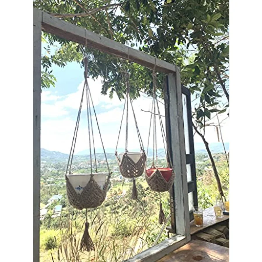 Cabide de planta de interior longo de 30 polegadas, crochê de juta para vasos de 3 a 12 polegadas, estrela, plantador pendurado, macrame, suporte de planta, corda han