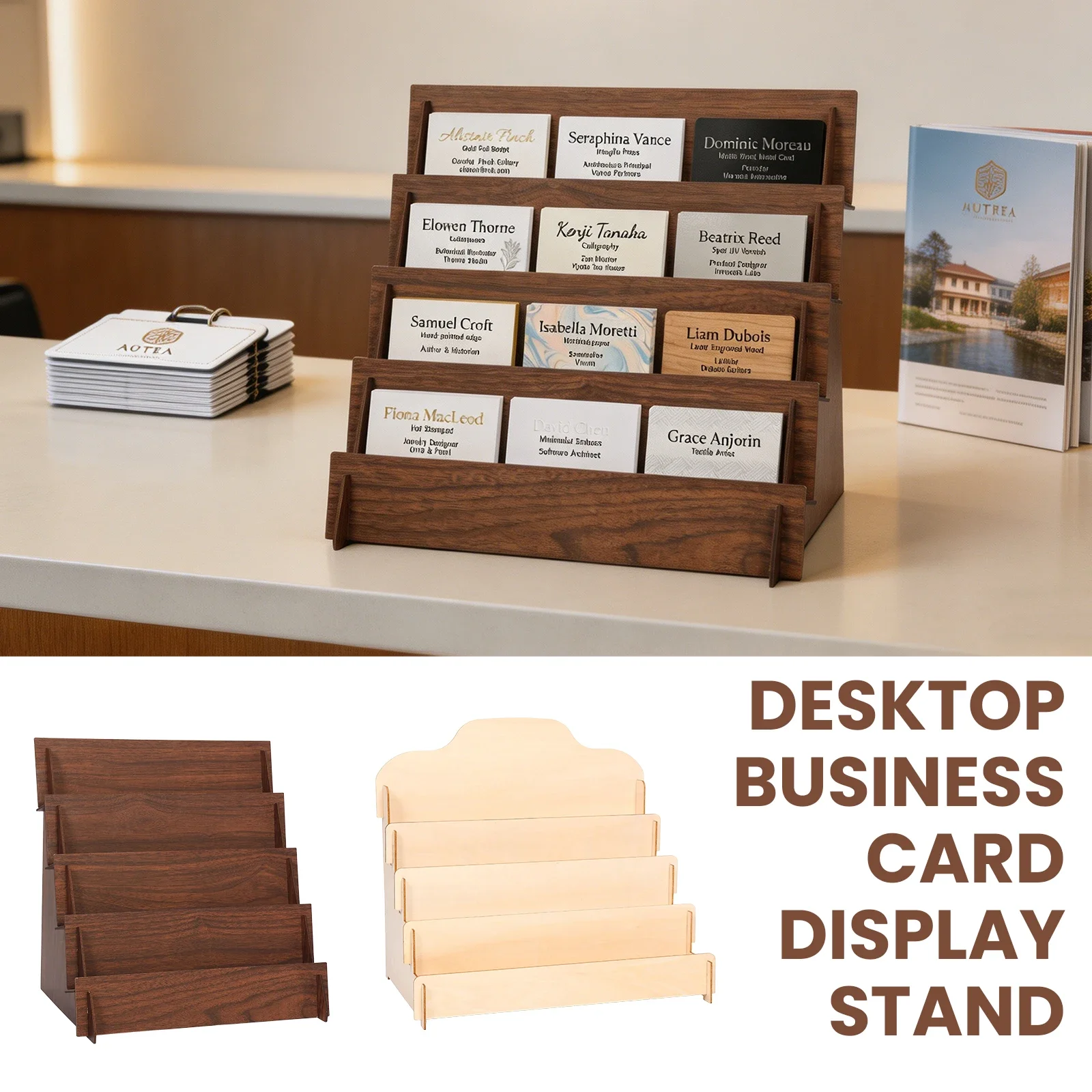 4 Layers Greeting Card Display Stand Wooden Desktop Brochure Organizer Multifunctional Pamphlet Rack for Craft Show Retail Sales