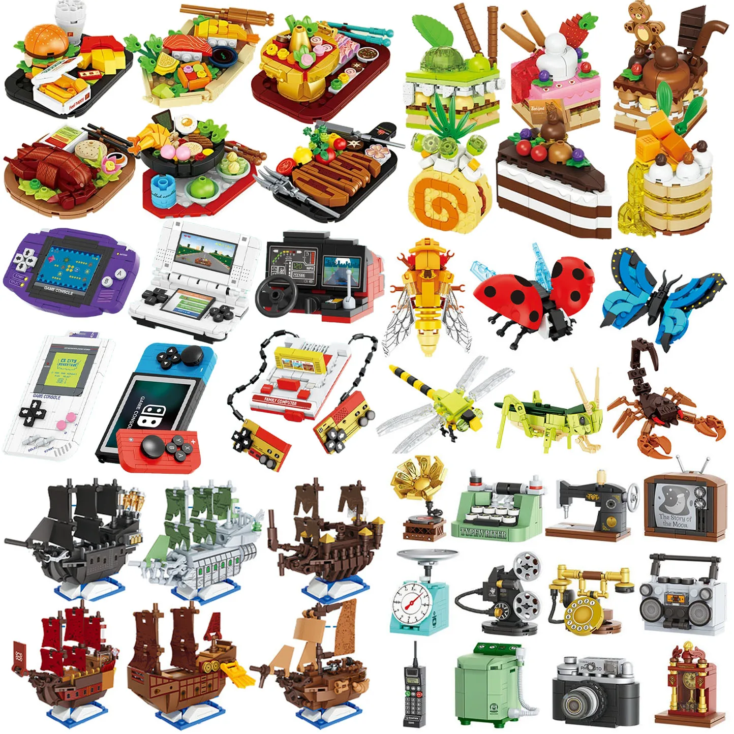 MOC City Game Console Building Blocks Insect Dessert Butterfly Fast Food Boat Cake  TV Furniture Bricks Toys Kids Gift