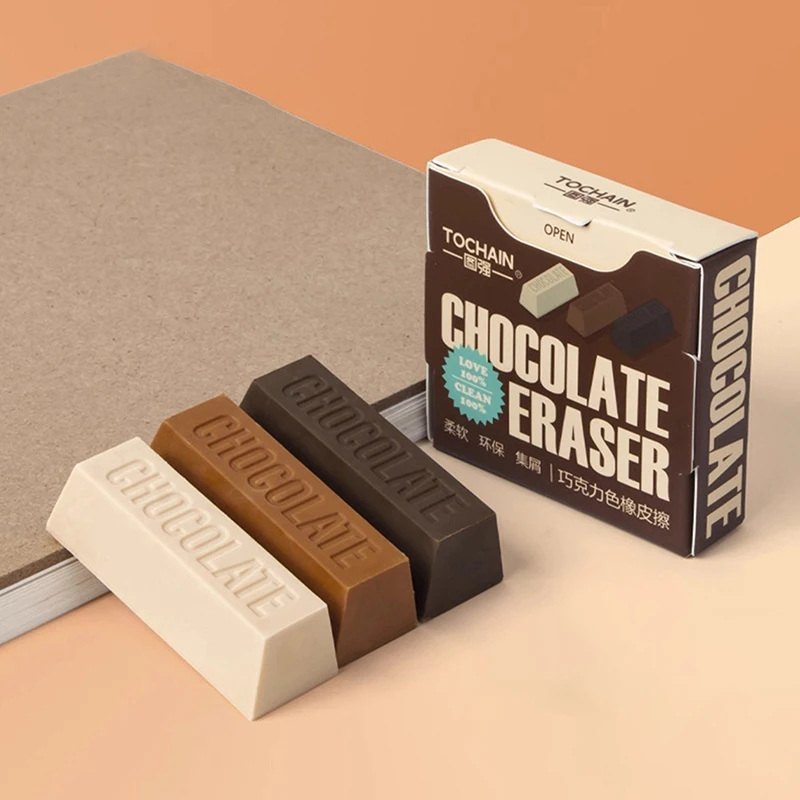 3pcs Cartoon Simulated Chocolate Shaped Eraser Set Creative DIY Journal Student Supplies Stationery
