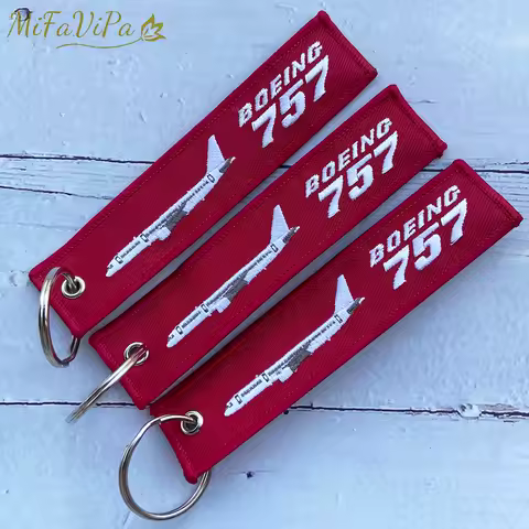 Llavero de moda Boeing 757 para hombre, correa para teléfono, bordado rojo, llavero de aviación, regalo de tripulación de vuelo, 3 uds.