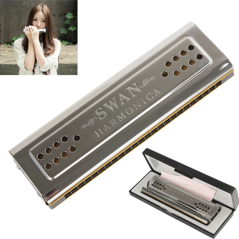 Swan Professional Tremolo Harmonica, instrumentos musicais, dupla face, 24 buracos, chave de C & G