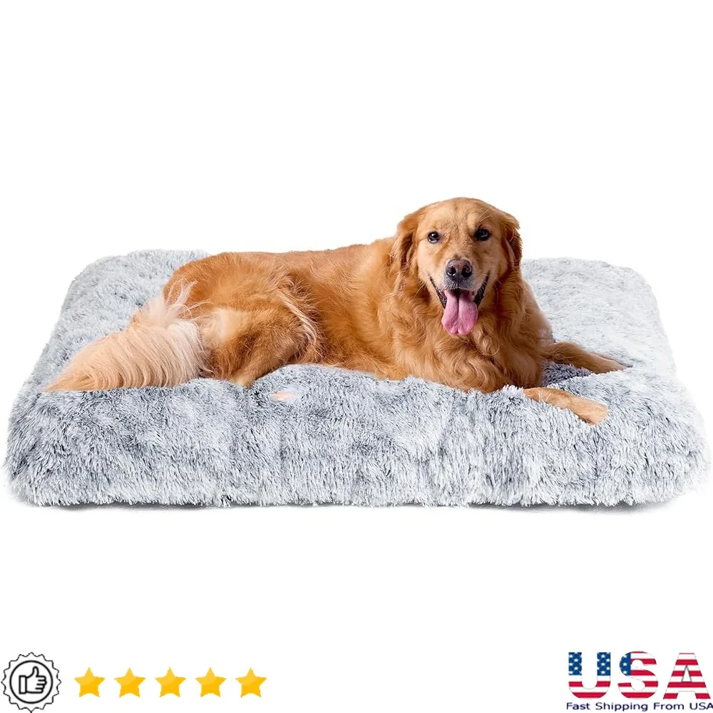 

Extra Large Plush Dog Bed Soft Faux Fur Washable Anti-Anxiety Crate Pad Non-Slip Comfortable Pet Mat