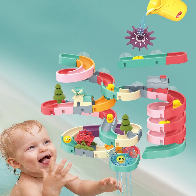 Baby Bath Toys DIY Assembling Track Bathroom Bathtub Kids Slide Paradise Play Water Toy Set Duck Slide Toy For Children Toddler