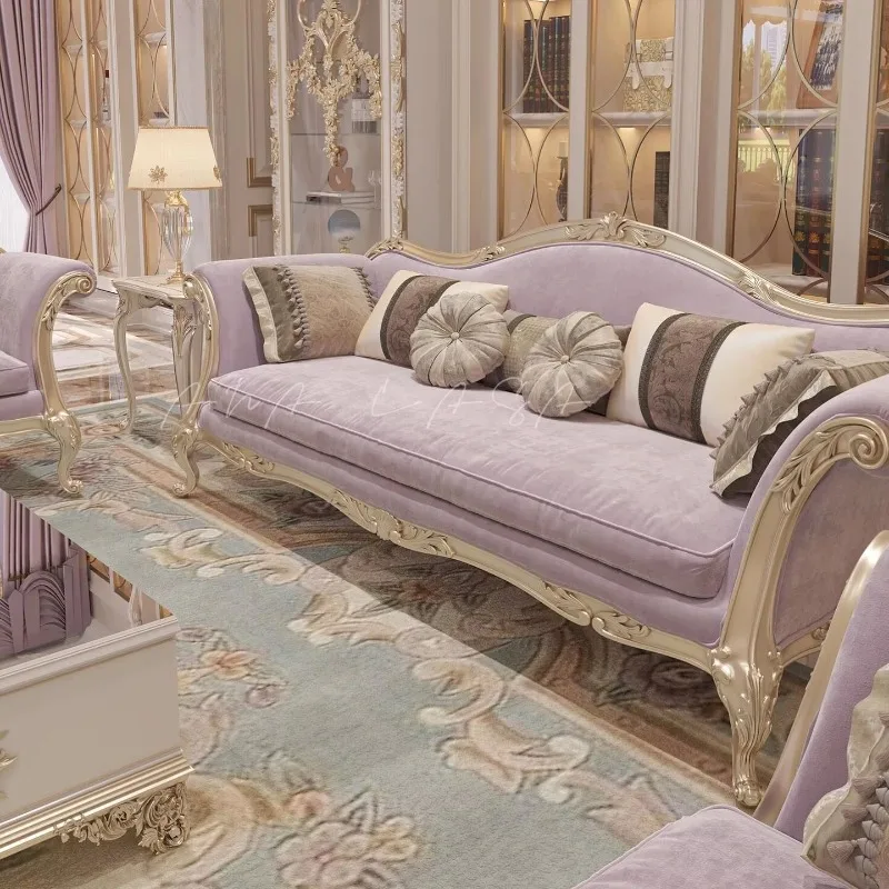 French Light Luxury Solid Wood Carved Sand Release Art Sofa for Classical Court Living Room Furniture European Simple Modern