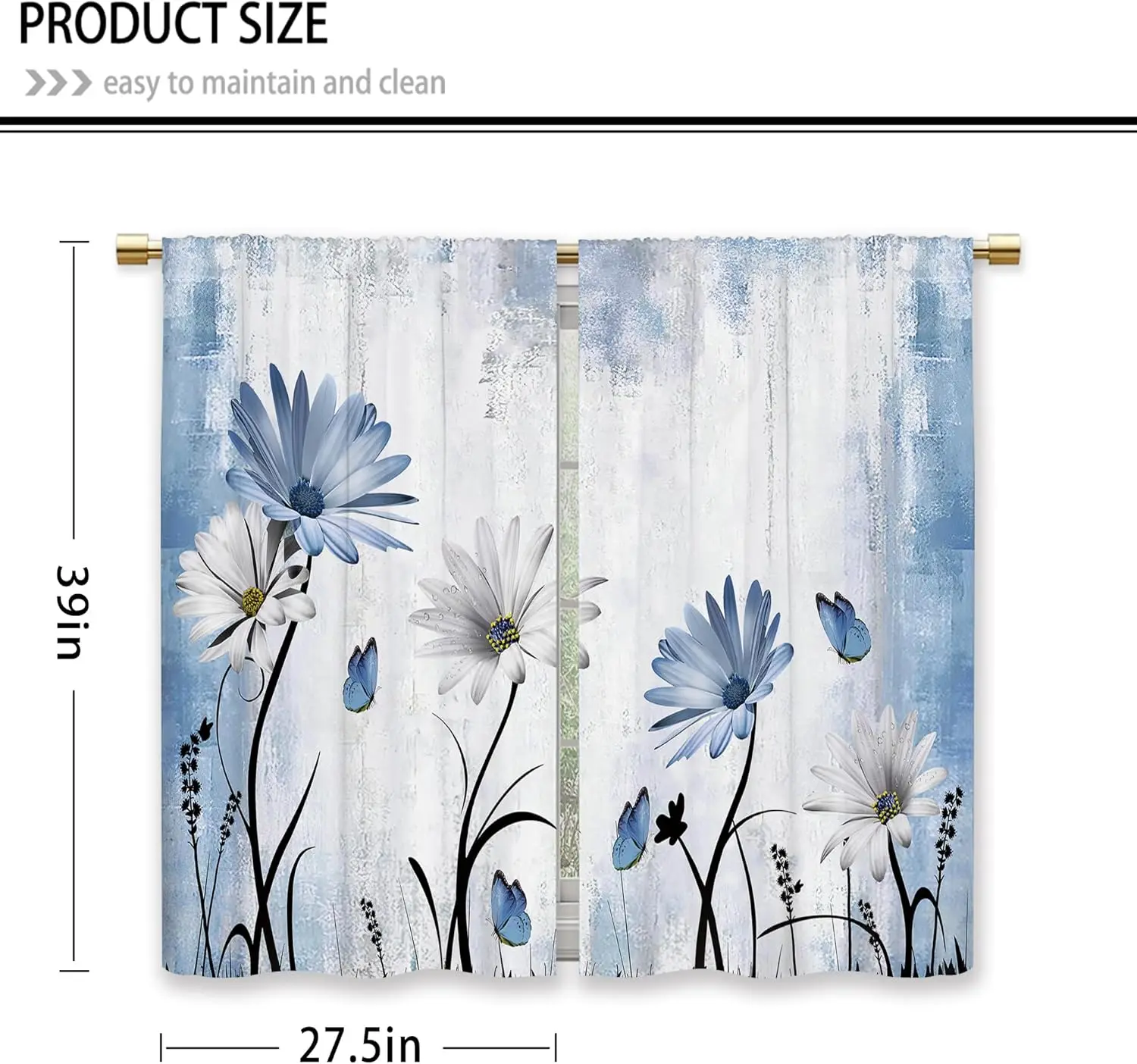 Elegant Blue Watercolor Floral Pattern Curtains Drapes for Living Room Bedroom Window Decor Modern Abstract Nature Curtain Panel
