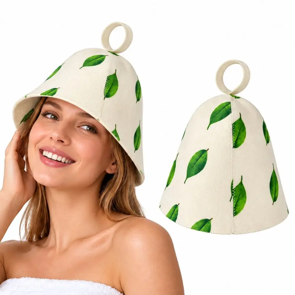 Gifts Leaf Pattern Sauna Hat Snowflake Felt Polka Dot Sauna Cap Absorbent Hanging Loop Steam Room Cap Unisex