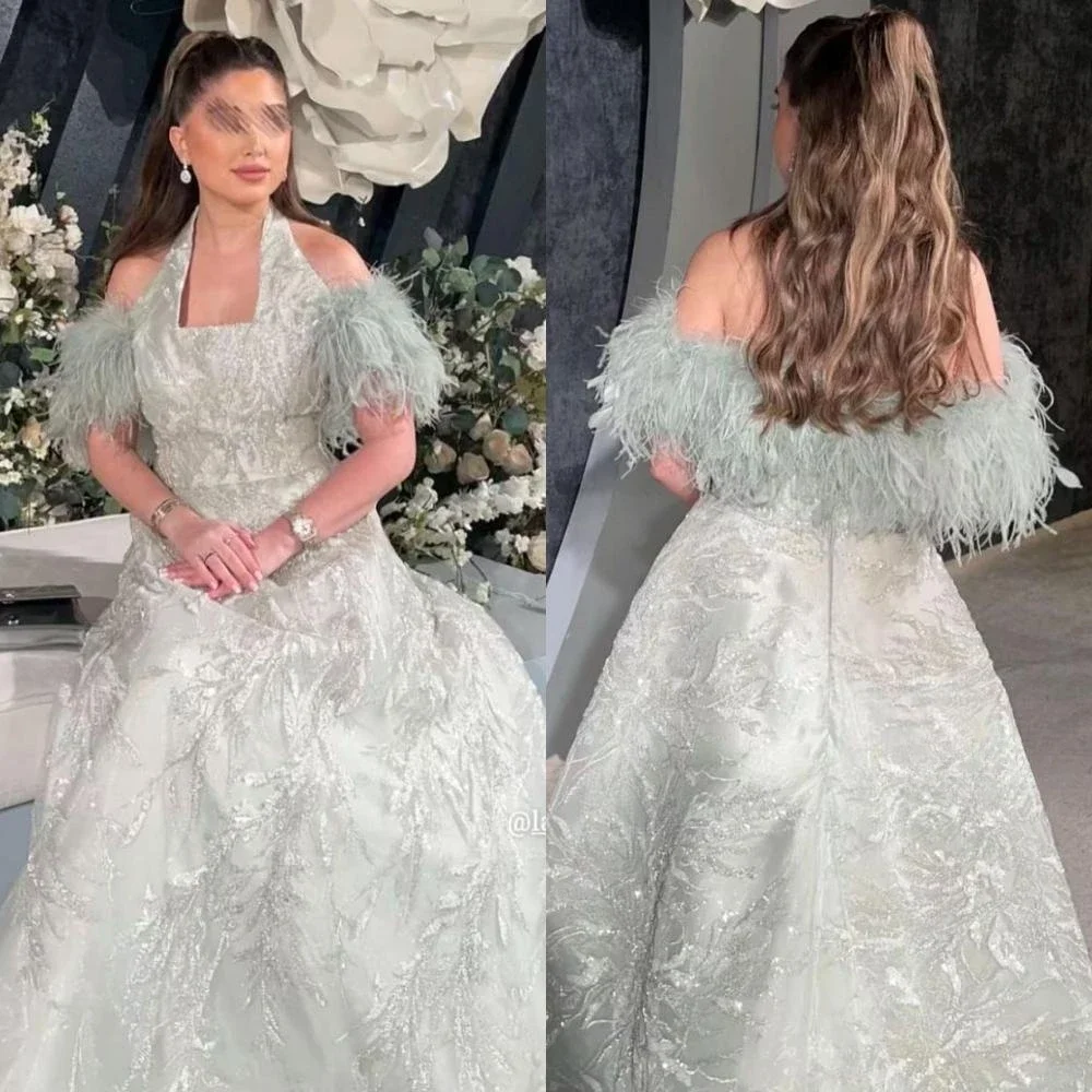 Robes de Rhélégantes A-ligne appliques plumes tulle, robe rétro licou, occasion formelle, robe éducative, 138 mujer, 2023