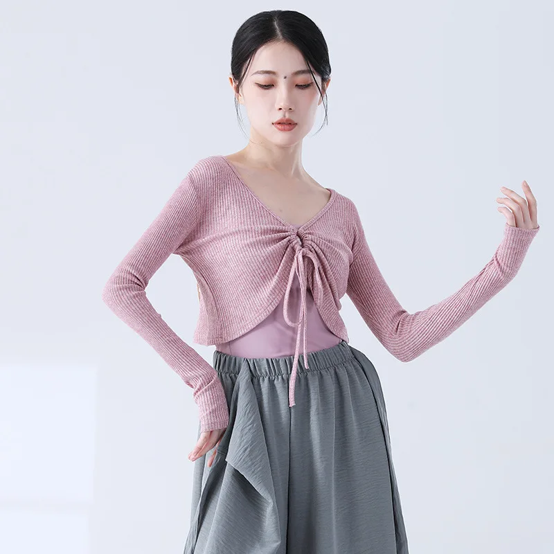 Одежда для современных танцев, кружевной кардиган на шнурке, женский свитер для тела с рифмами, весенне-осенний танец