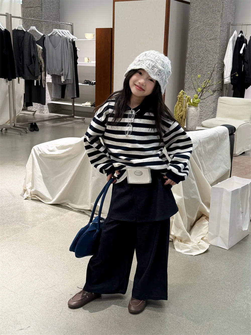 Langarm-T-Shirt für Mädchen, 2025, Herbst, Frühling, neue koreanische Mode, lässig, täglich, gestreift, Umlegekragen, Top, Kinder-Allgleiches-Kleidung – Detail 17