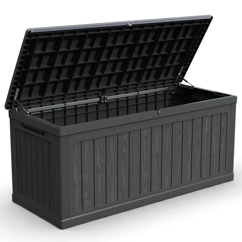 

260 Gallon Metal Outdoor Deck Storage Box, Waterproof, Black Color