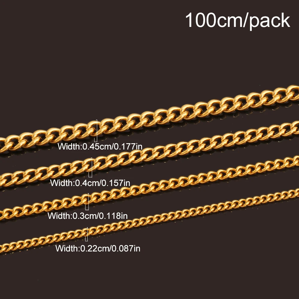 100cm Stainless Steel Side Chain Findings Simple 18K Gold Plated Link Chains for DIY Necklace Bracelet Jewelry Accessories