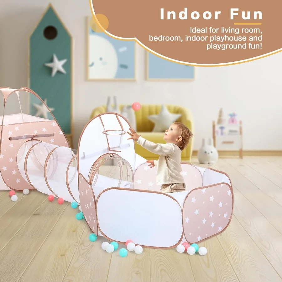 3 in 1 Kids Play Tent: with Baby Ball Pit and Play Tunnel - Toddler Climbing Toys for Boys Girls Babies (Balls NOT Included)