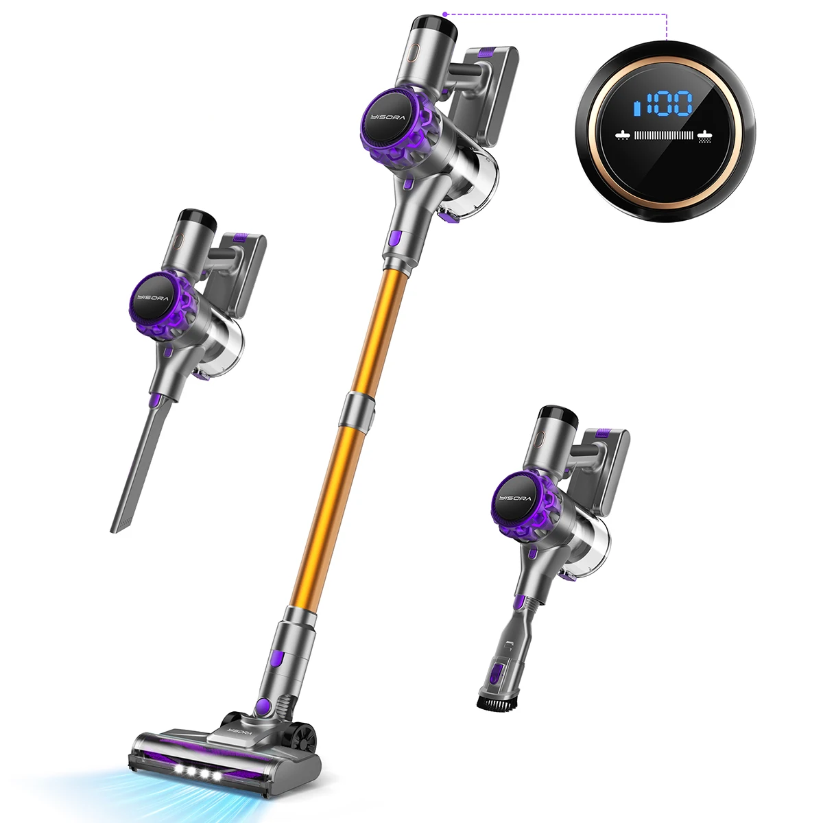 S3 Purple Cordless Stick Vacuum Cleaner,Battery Vacuum Cleaner, 30Kpa Self-Charging with LED Display/Anti-Tangle Brush Stick Vac