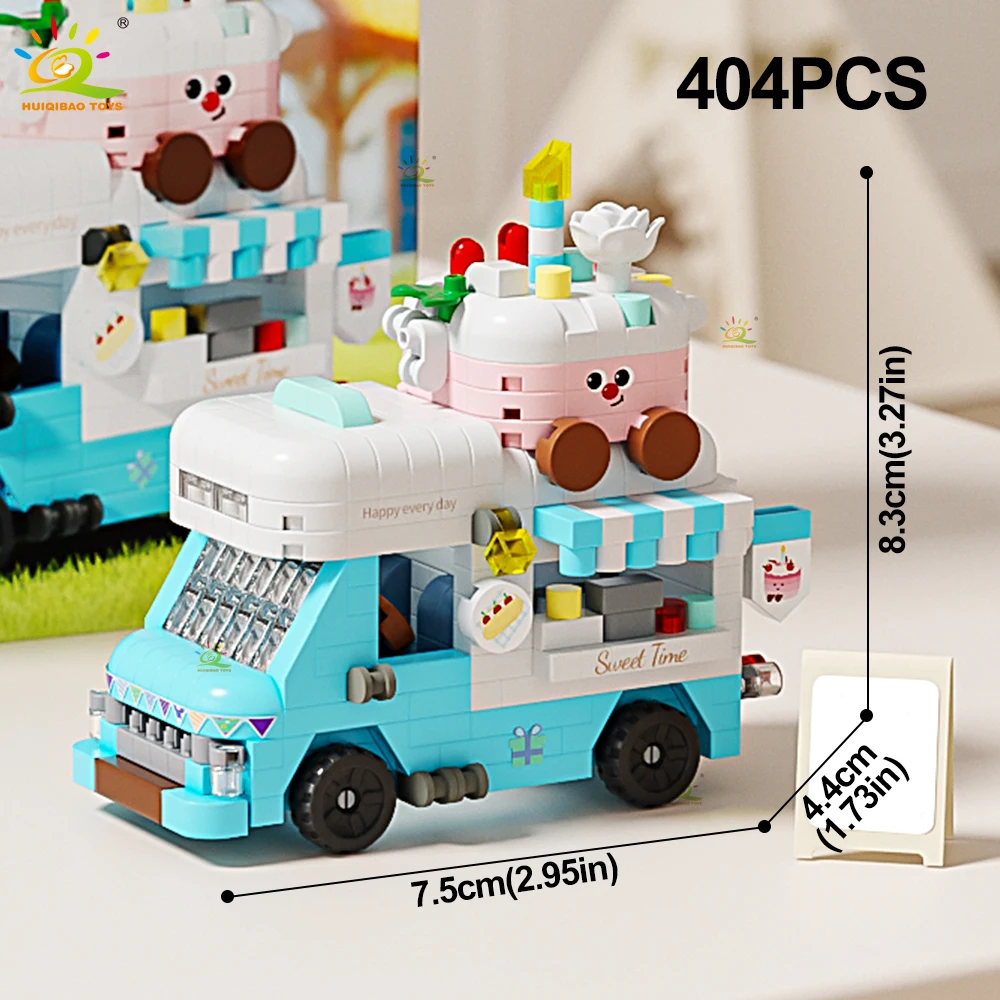 HUIQIBAO Straatvoedselwagen Model Micro Bouwblok MOC Bloemenwagen Bakstenen Set Schattig Ornament Decoratie Speelgoed voor Meisjes