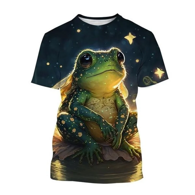 3D Print Funny Frog T-shirt Short Sleeve Mens Animal Tee Tops Streetwear Crew Neck Oversized Casual Tshirts Camisetas De Hombre