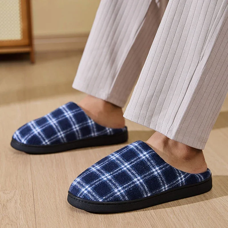 

Plaid Pattern Fleece House Slippers for Women Winter Plush Warm Home Cotton Shoes Woman Cozy Closed Toe Unixse Indoor Slippers