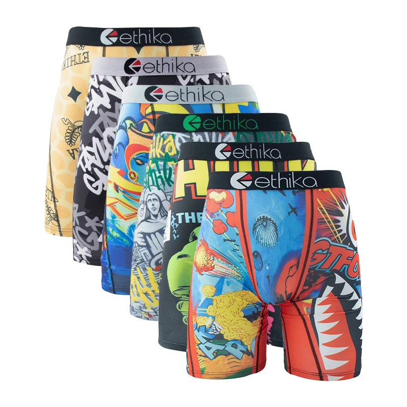 

ETHIKA 6 шт. Мужские трусы-боксеры с дышащей сеткой, мужские трусы больших размеров с принтом, сексуальные мужские боксеры-шорты