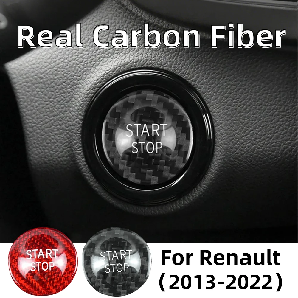Para Renault Megane 3, 2, Clio 4, Captur, Fluence, Duster, Koleos: Cubierta de botón de arranque/parada del motor, adhesivo de fibra de carbono real