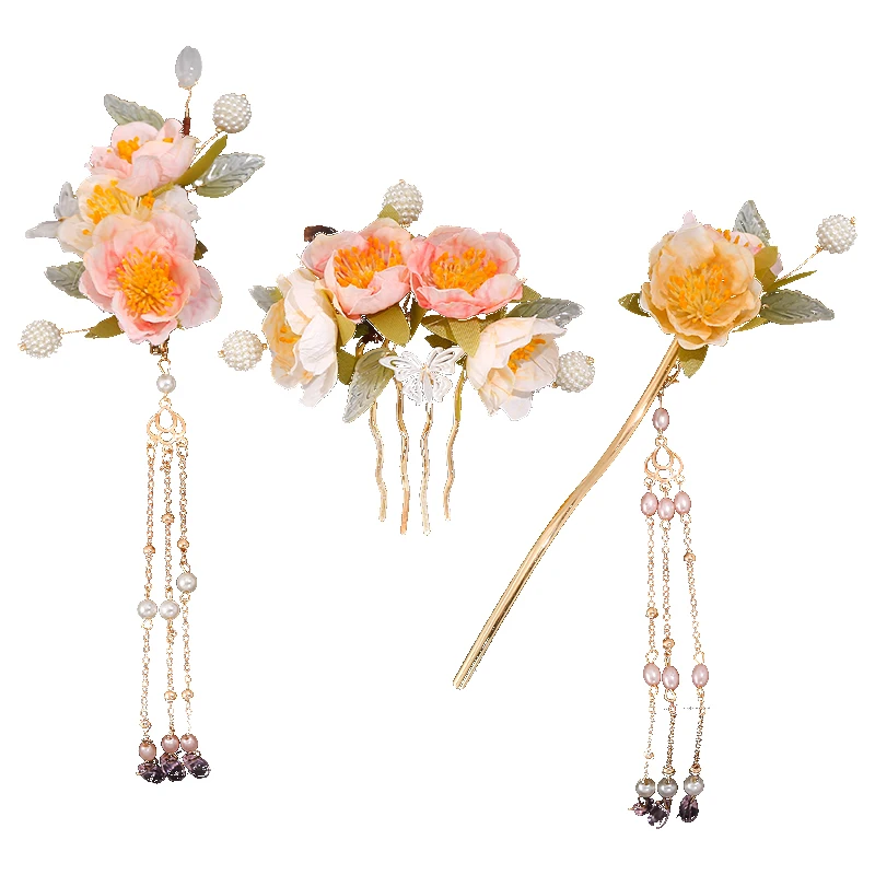 Barrettes de style prairie Han pour filles, vêtements chinois, coiffure, ornement de fermoir à cheveux, accessoires pour cheveux en fil, peigne à cheveux