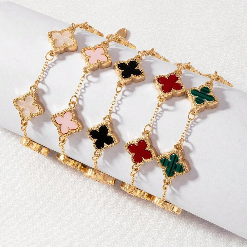 EVISPOL 2026 New Stainless Steel Single-Sided Lucky Clover Bracelet for Women Gold Plated Fashion Flower Versatile Jewelry Gift