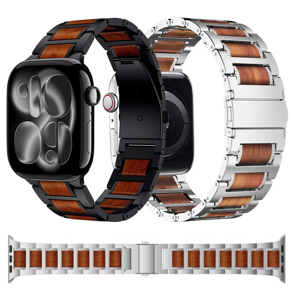 

Деревянный ремешок из красного сандалового дерева для Apple Watch Ultra 3 2 1 11 10 9 8 7 6 SE, высококачественный браслет для iWatch 49 мм, 46/42 мм, 45/41 мм, 44 мм, 40 мм