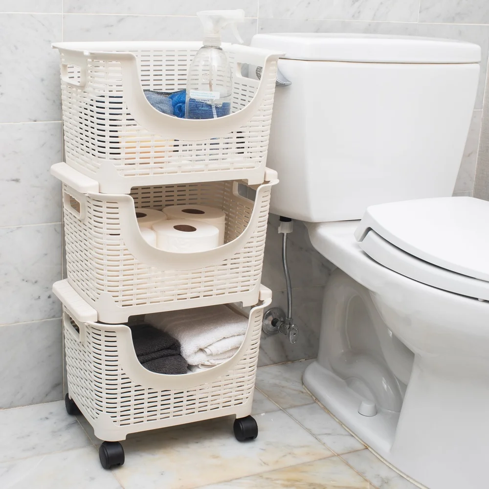 3-Tier Rolling Laundry Cart Plastic Organizer Kitchen Laundry Toys Crafts Easy Mobility Detachable Baskets Durable Versatile