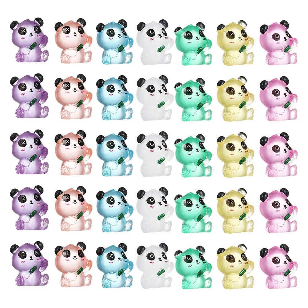 

35Pcs Glow-in-The-Dark Resin Panda Miniatures Cartoon Style Small Sitting Statues for Micro Landscape Garden Home Desk