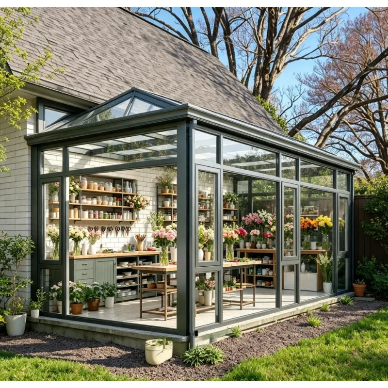 Aluminum Alloy Electric Folding Mobile Sunroom Glass House Retractable Roof for Outdoor Courtyard High-End Customized Sun Room